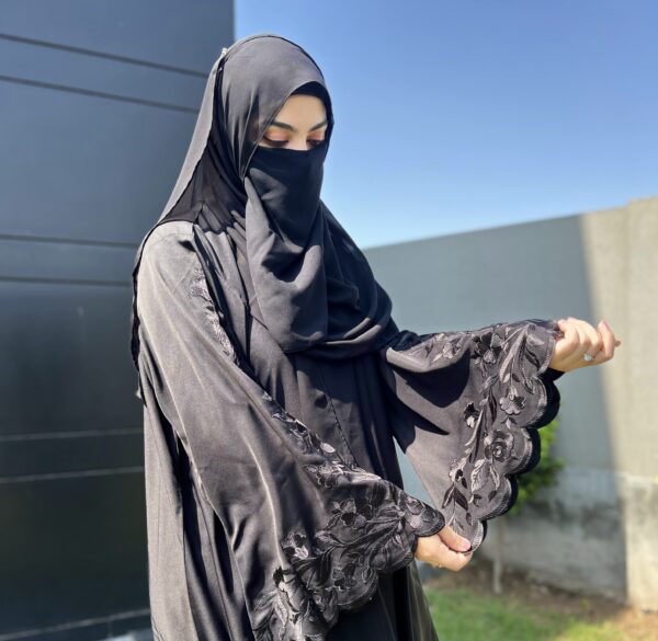 Embroidered Black Front Open Abaya - Image 4