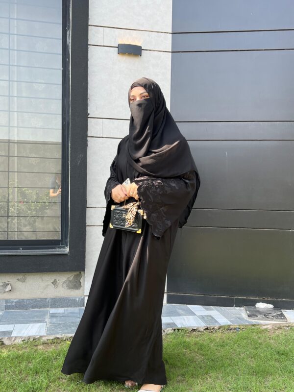Embroidered Black Front Open Abaya - Image 5