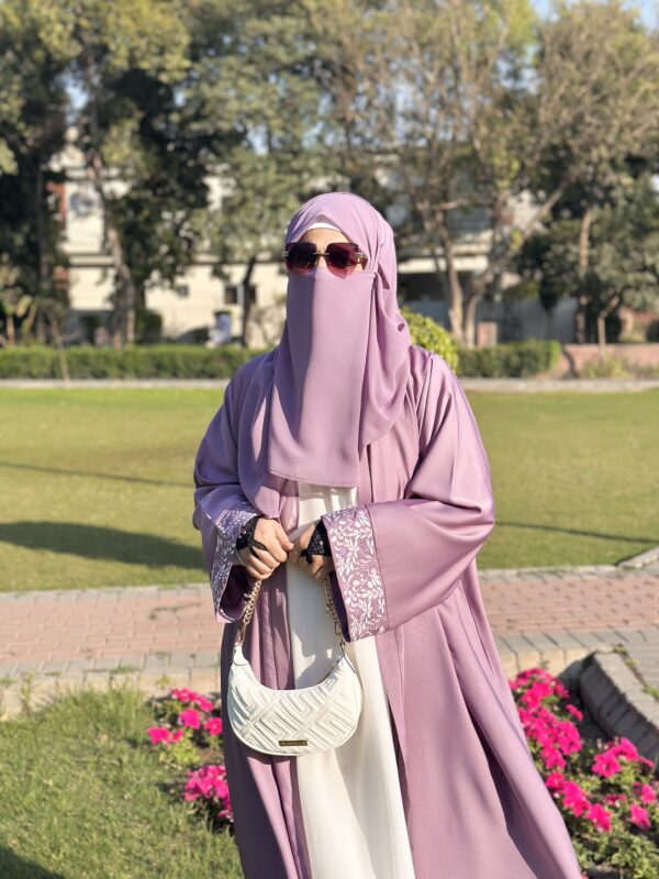 Lilac Serenity-Embroidered Upper Abaya Set - Image 6