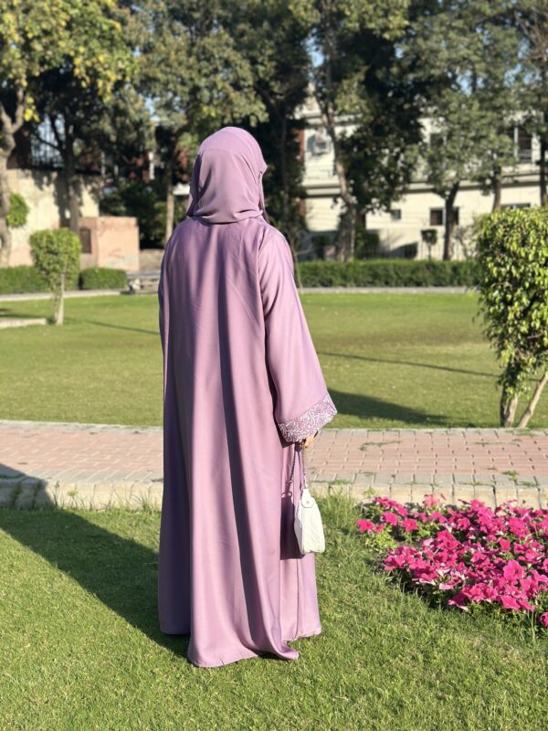 Lilac Serenity-Embroidered Upper Abaya Set - Image 5