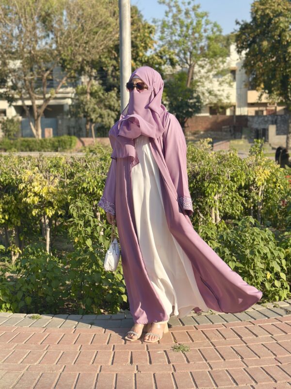 Lilac Serenity-Embroidered Upper Abaya Set - Image 4