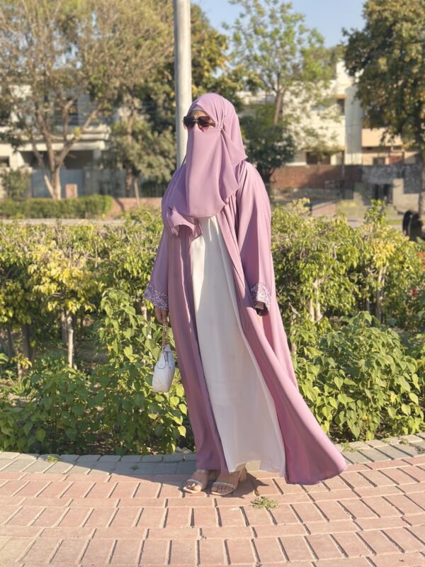 Lilac Serenity-Embroidered Upper Abaya Set - Image 2