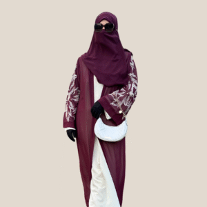 Embroidered Burgundy Upper Abaya Set