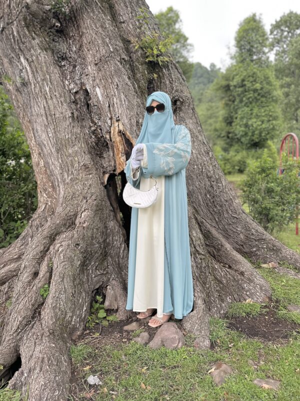 Embroidered Light Blue Upper Abaya Set - Image 4