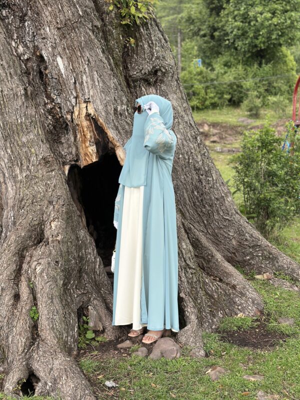 Embroidered Light Blue Upper Abaya Set - Image 2