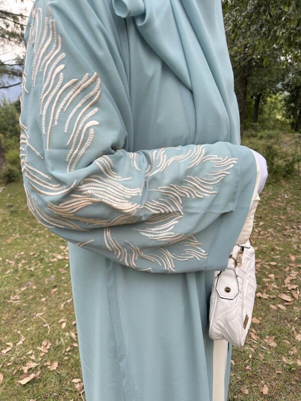 Embroidered Light Blue Upper Abaya Set - Image 3